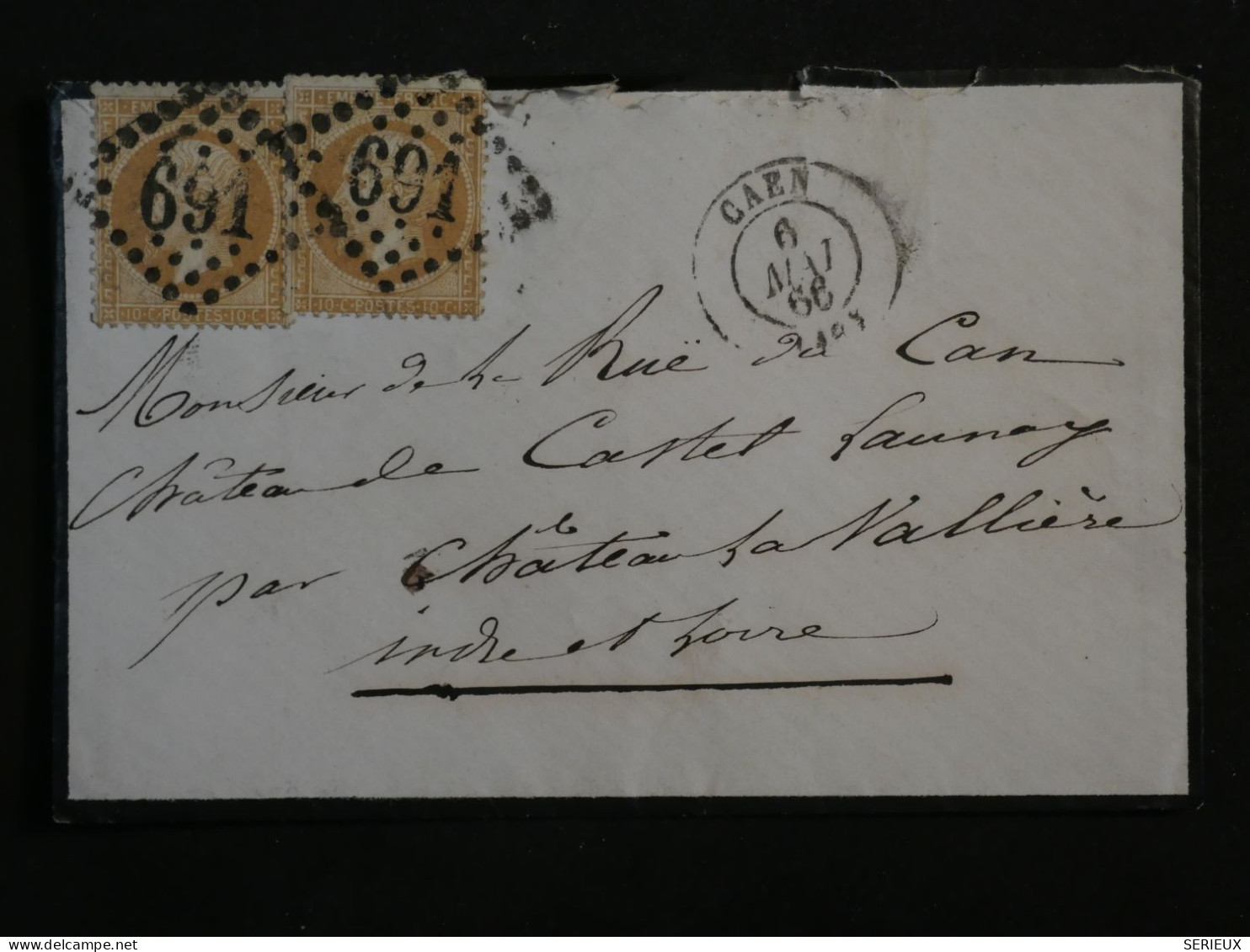 BS5 FRANCE  BELLE  LETTRE  1866 CAEN   A  CHATEAU LAVALIERE FRANCE +2X N°21+ AFF INTERESSANT++++ - 1862 Napoleon III