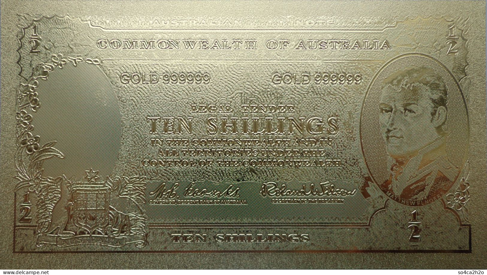 Billet Plaqué Or 24K Commonwealth Australie 10 Shillings  1954-1960  NEUF - Ficticios & Especimenes