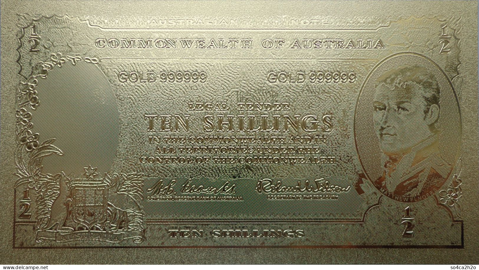 Billet Plaqué Or 24K Commonwealth Australie 10 Shillings  1954-1960  NEUF - Vals En Specimen