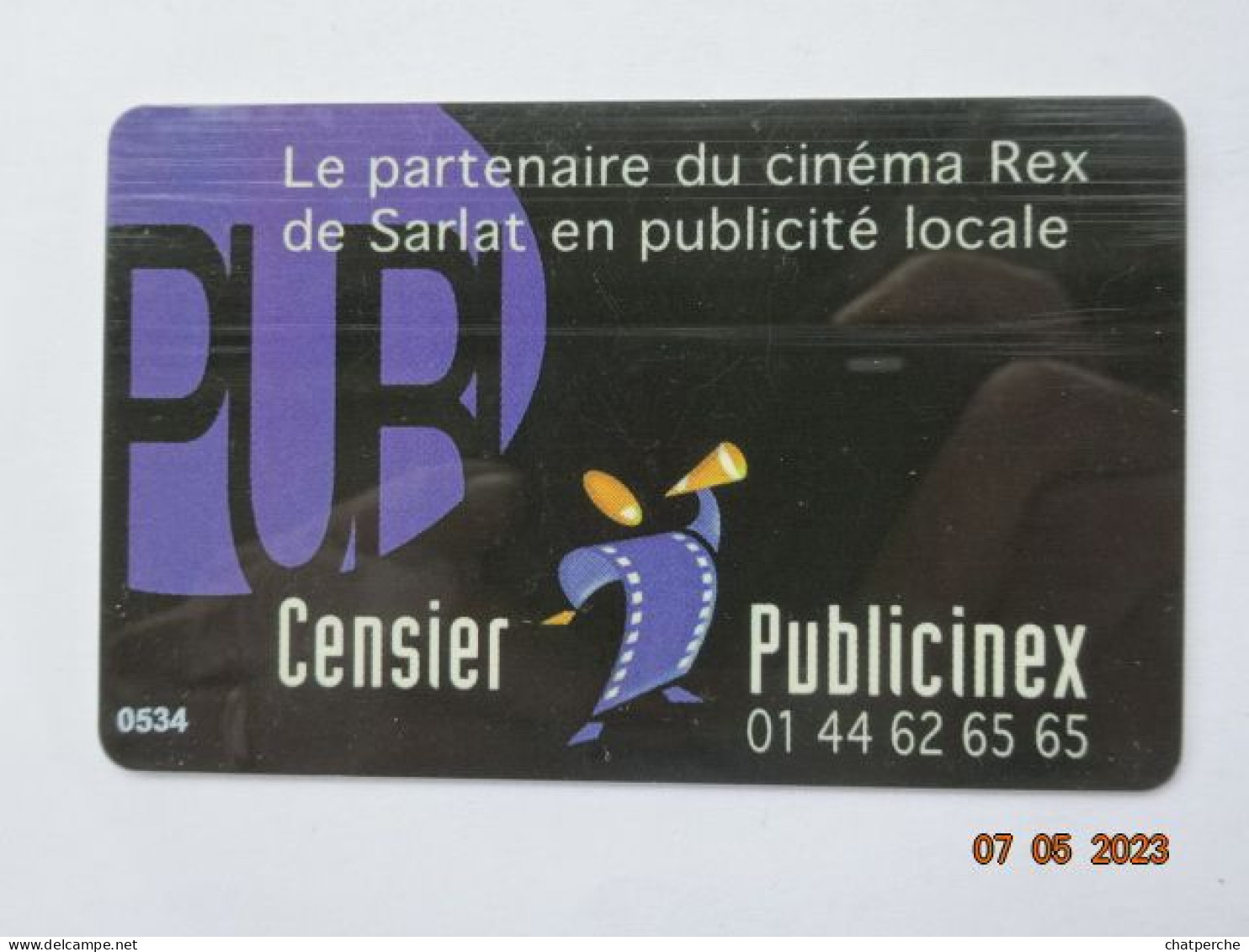 CINECARTE CARTE CINEMA CINE CARD BANDE MAGNETIQUE  CINEMA REX A SARLAT  24 DORDOGNE  CENSIER PUBLICINEX - Bioscoopkaarten