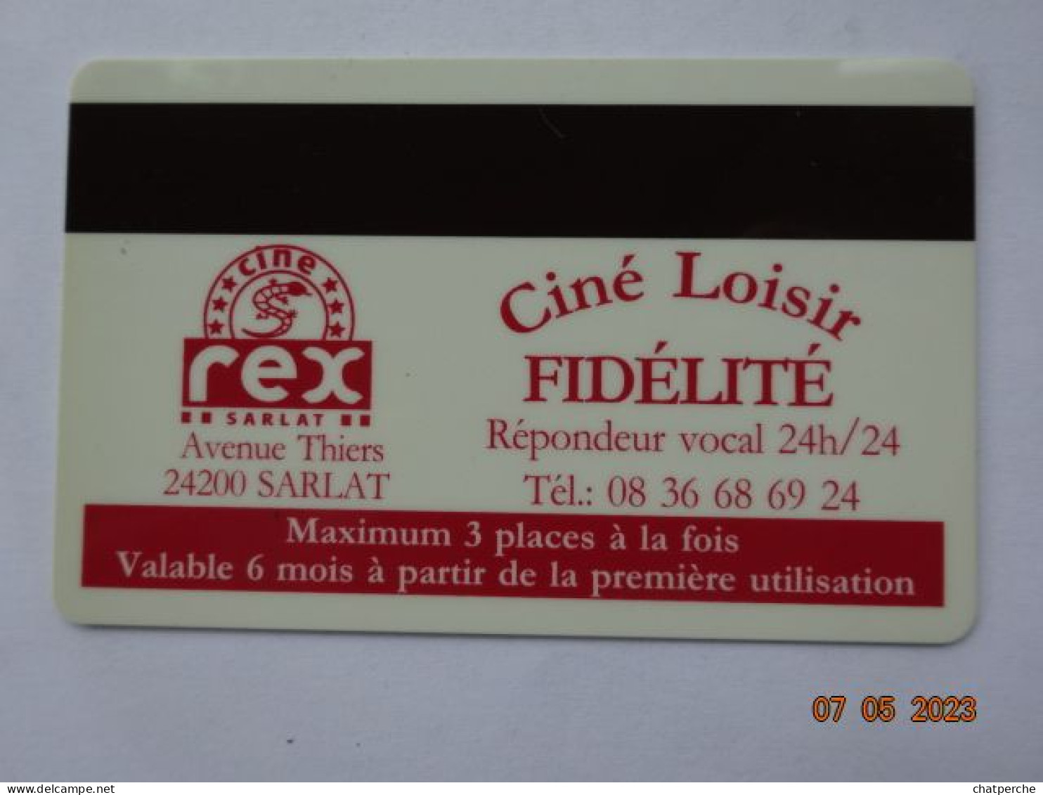 CINECARTE CARTE CINEMA CINE CARD BANDE MAGNETIQUE  CINEMA REX A SARLAT  24 DORDOGNE  CENSIER PUBLICINEX - Bioscoopkaarten