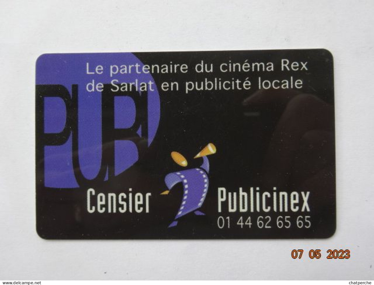 CINECARTE CARTE CINEMA CINE CARD BANDE MAGNETIQUE  CINEMA REX A SARLAT  24 DORDOGNE  CENSIER PUBLICINEX - Kinokarten