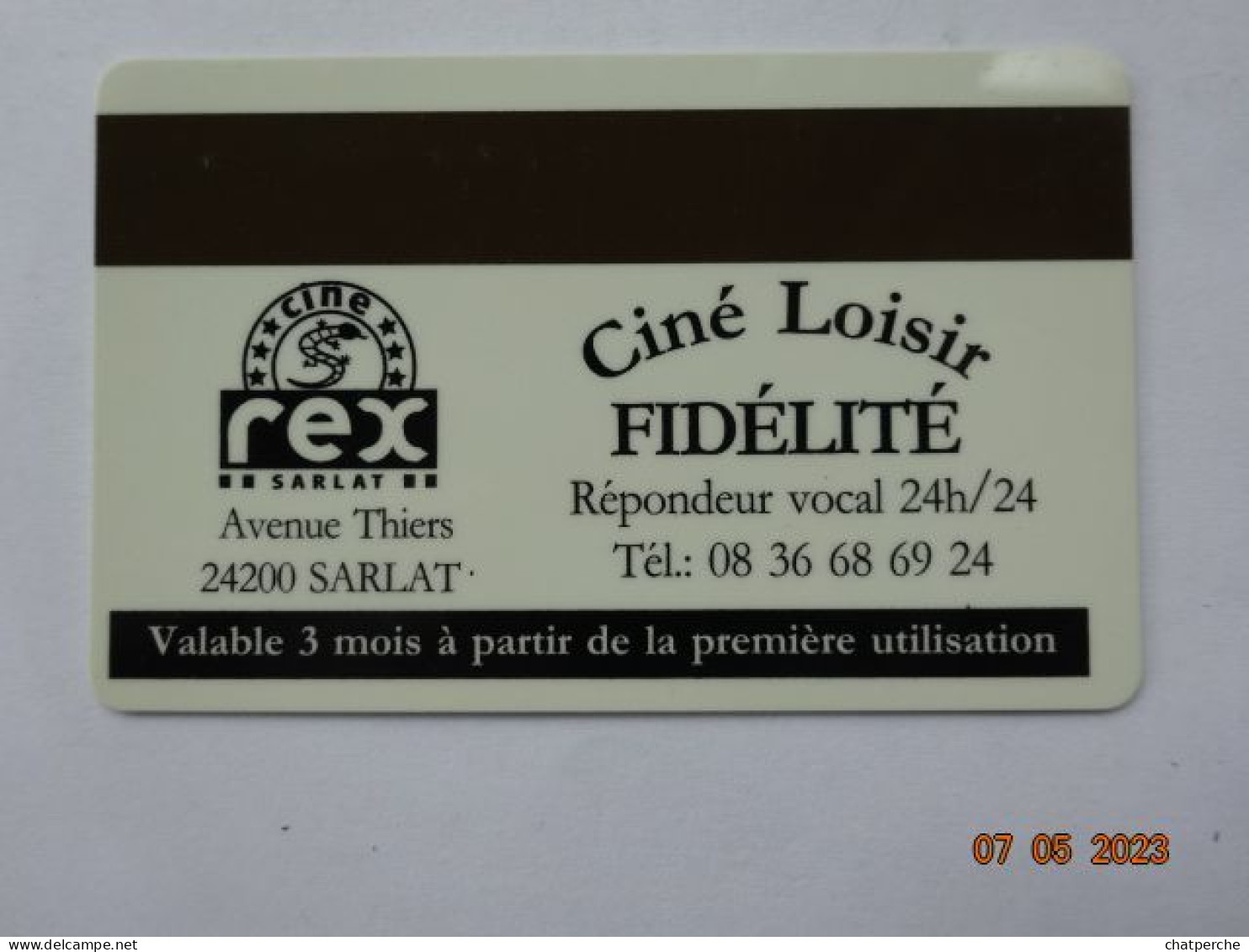 CINECARTE CARTE CINEMA CINE CARD BANDE MAGNETIQUE  CINEMA REX A SARLAT  24 DORDOGNE  CENSIER PUBLICINEX - Cinécartes