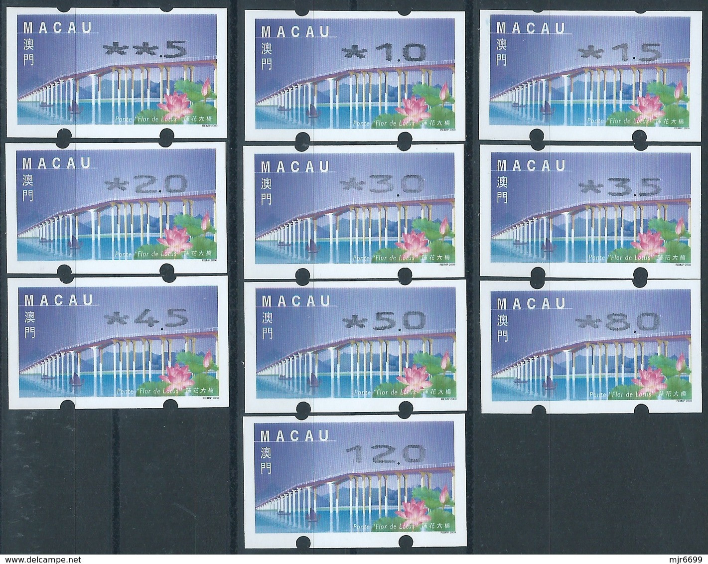 2000 LOTUS FLOWER BRIDGE ATM LABELS REPRINT ISSUE COMPLETE SET OF 10 NAGLER MACHINE. SPECIAL NOTE!!! - Automaten