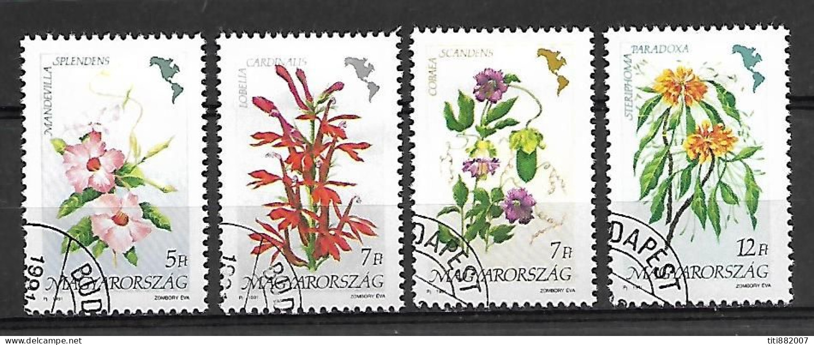 HONGRIE    -   1991 .  Y&T N° 3307 à 3310 Oblitérés.   Fleurs D' Amérique. - Used Stamps