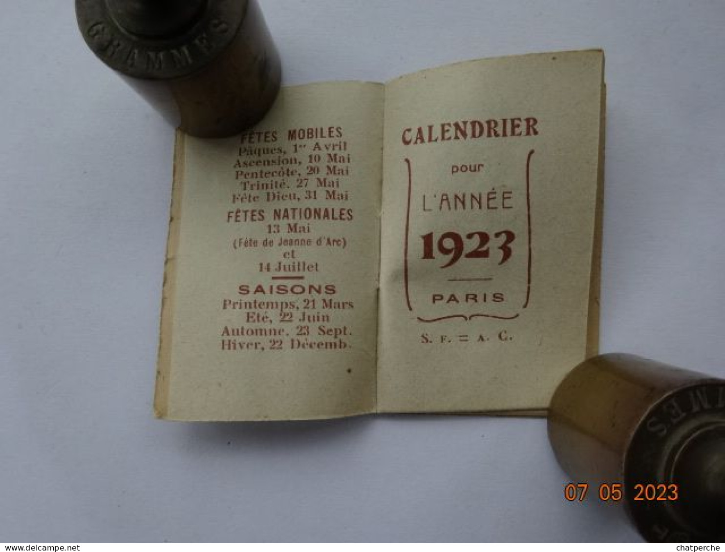 CALENDRIER 1923 FLEURS - Petit Format : 1921-40