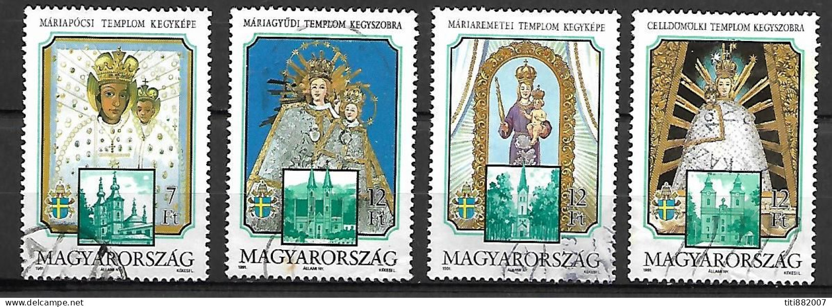 HONGRIE    -   1991 .  Y&T N° 3325 à 3328 Oblitérés.   Lieux Saints Dédiés à La Vierge. - Used Stamps