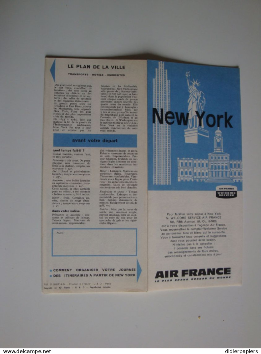 Air France Plan De NEW-YORK Avec Inventaire Touristique - Wereld