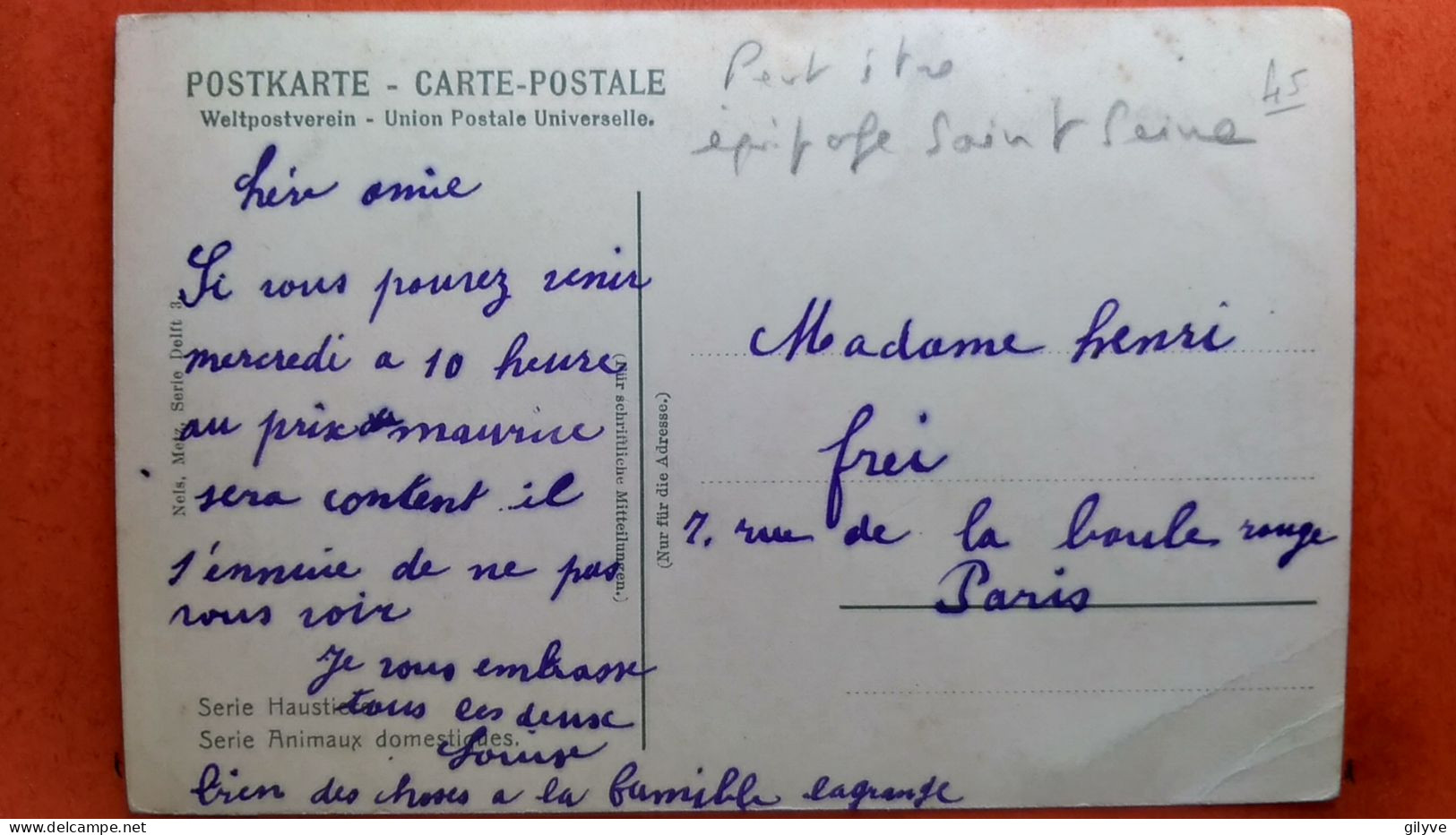 Cpa. Série Haustière .Non Située.  Série Animaux Domestiques. Chasse à Courre. Peut être équipage Saint.? (AF.204) - Chasse