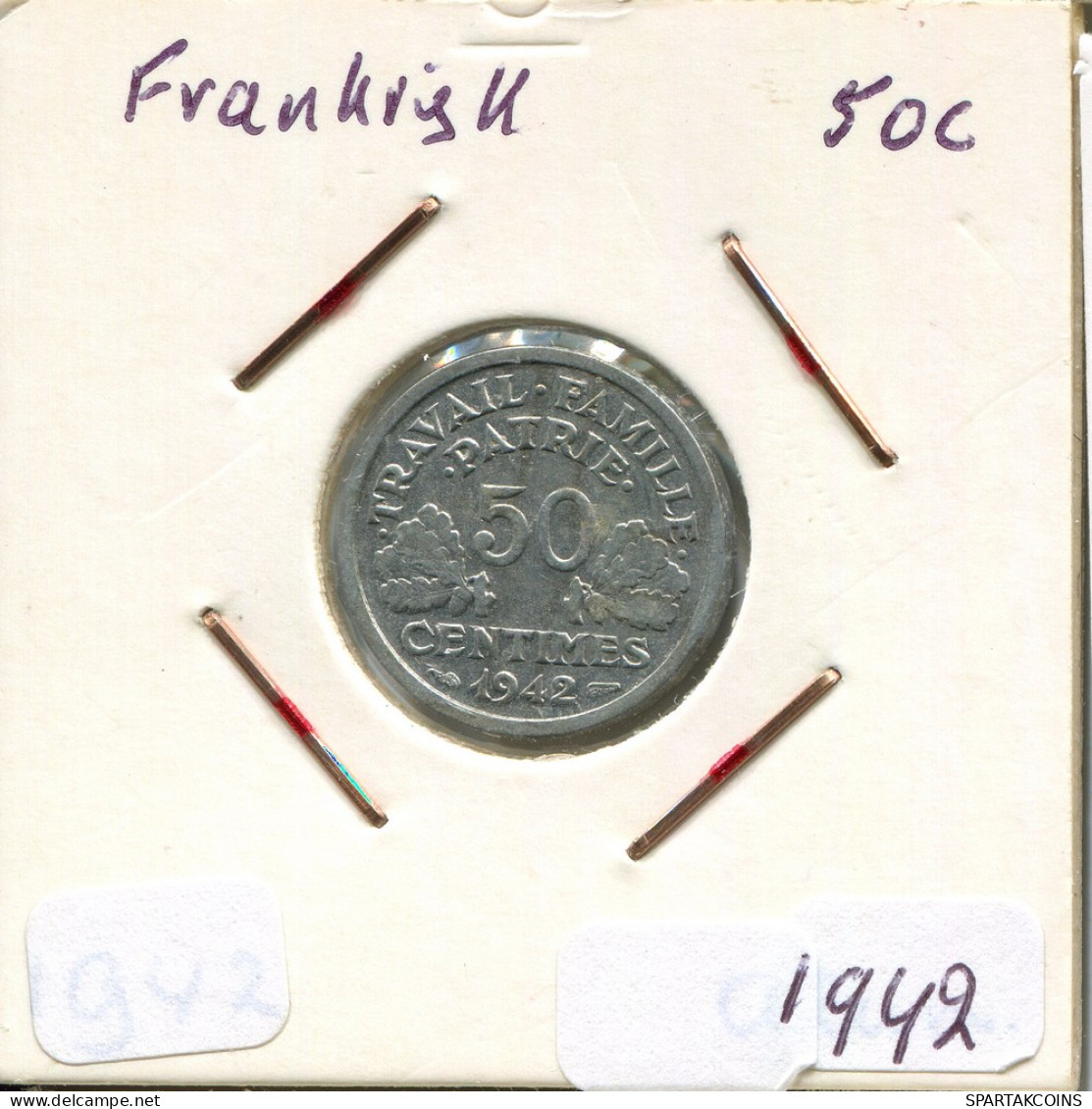 50 CENTIMES 1942 FRANCIA FRANCE Moneda #AM907.E - 50 Centimes