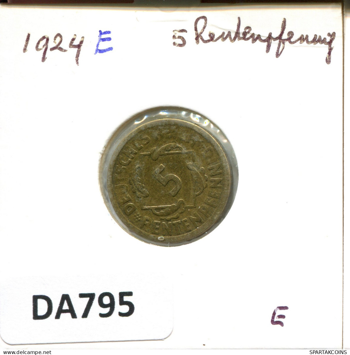 5 RENTENPFENNIG 1924 E ALEMANIA Moneda GERMANY #DA795.E - 5 Rentenpfennig & 5 Reichspfennig