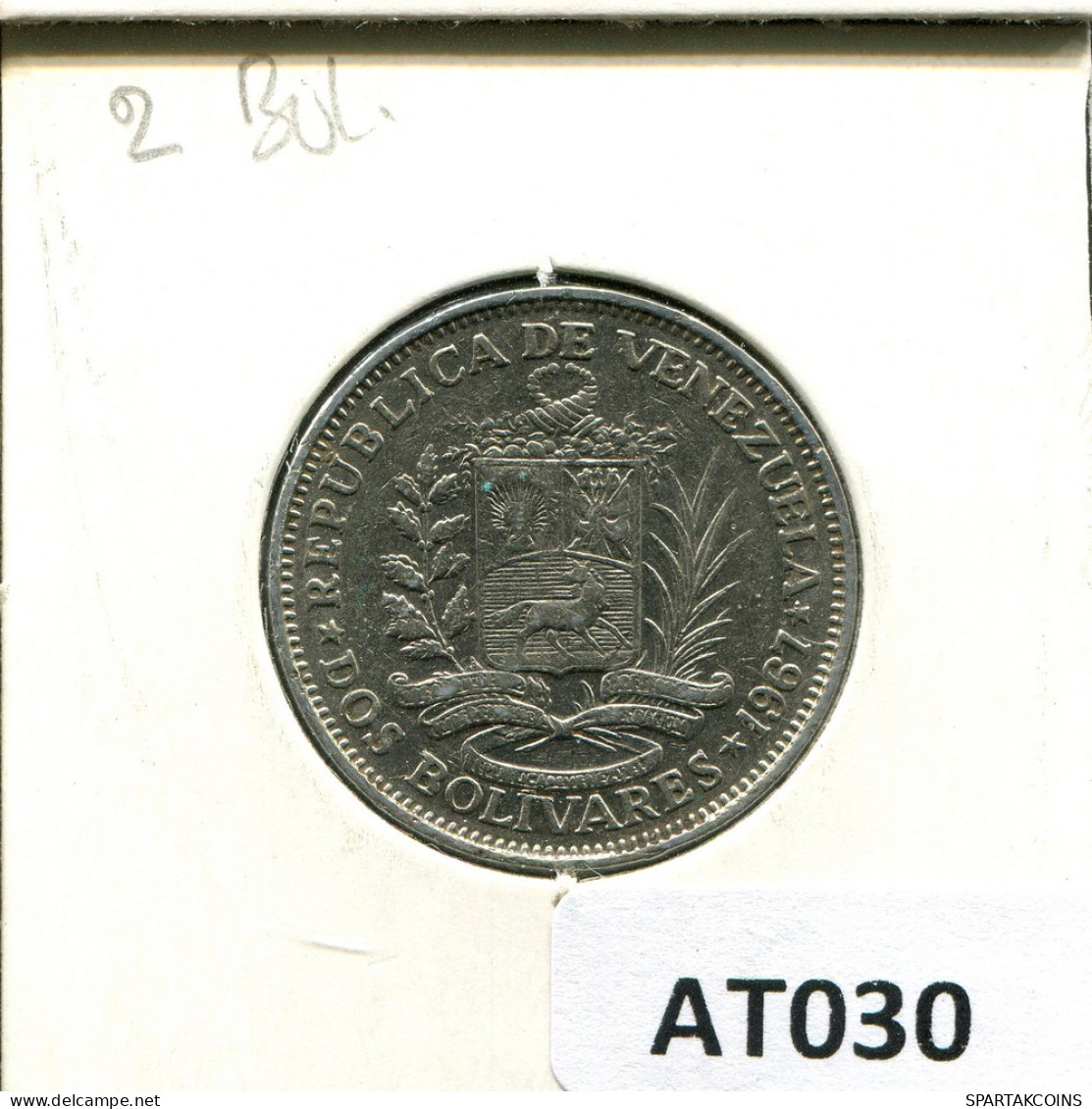 2 BOLIVARES 1967 VENEZUELA Moneda #AT030.E - Venezuela