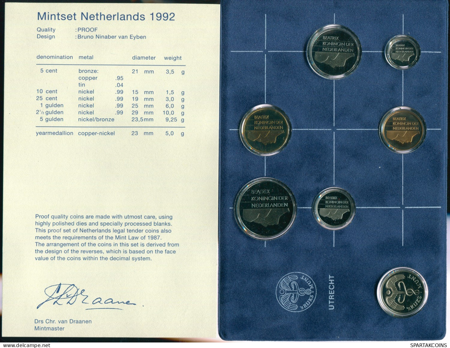 NÉERLANDAIS NETHERLANDS 1992 MINT SET 6 Pièce + MEDAL PROOF #SET1143.16.F - Jahressets & Polierte Platten