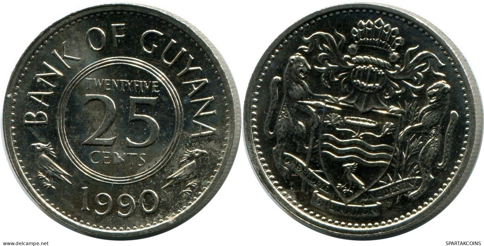 25 CENTS 1990 GUYANA UNC Coin #M10274.U - Guyana