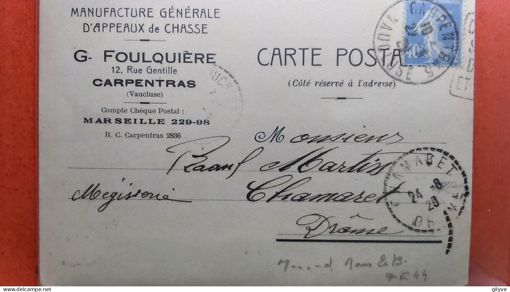 CPA.(84) Manufacture Générale D'Appeaux De Chasse. G.FOULQUIERE. Carpentras. Commande Au Dos.  (AF.210) - Chasse