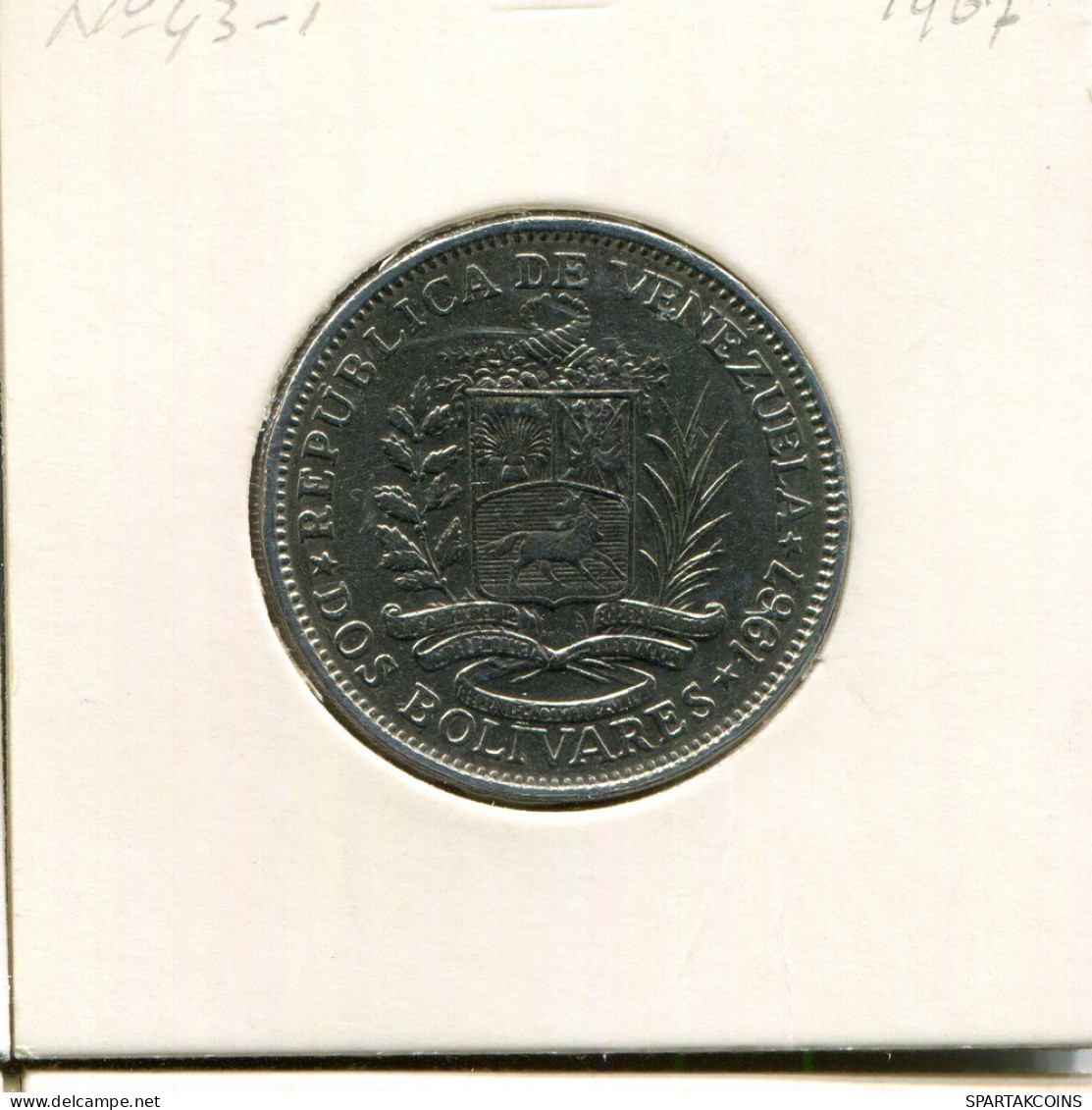 2 BOLIVARES 1967 VENEZUELA Coin #AR487.U - Venezuela