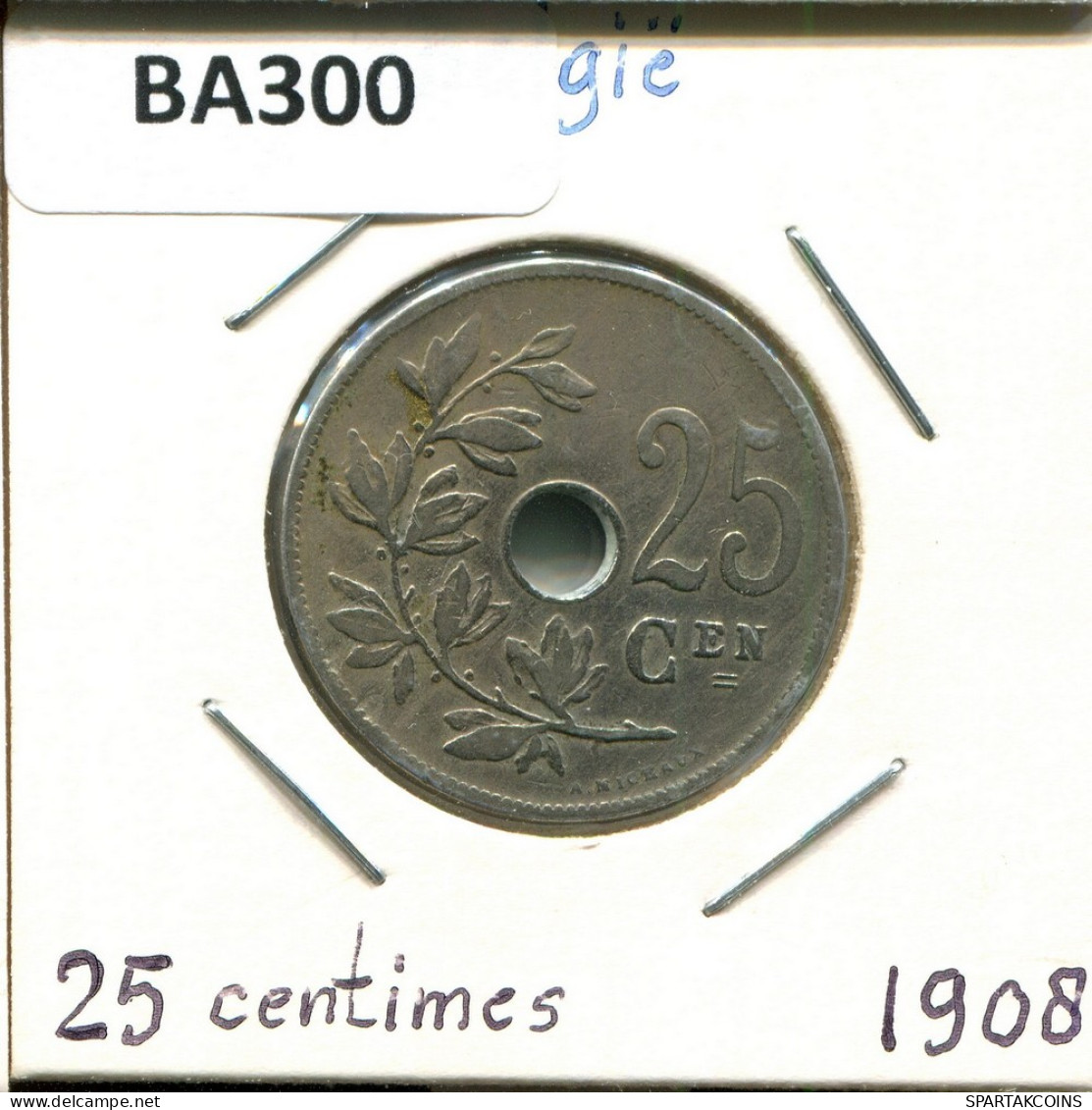 25 CENTIMES 1908 BELGIE-BELGIQUE BELGIUM Coin #BA300.U - 25 Centimes