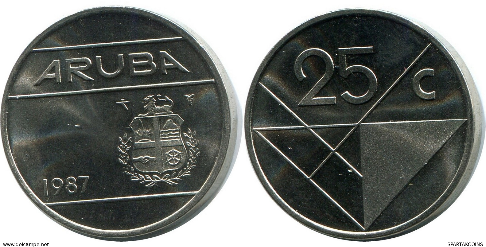 25 CENTS 1987 ARUBA Coin (From BU Mint Set) #AH067.U - Aruba