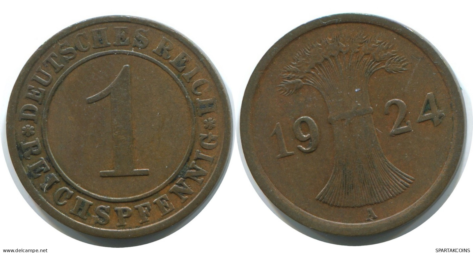 1 REICHSPFENNIG 1924 A GERMANY Coin #AE212.U - 1 Rentenpfennig & 1 Reichspfennig