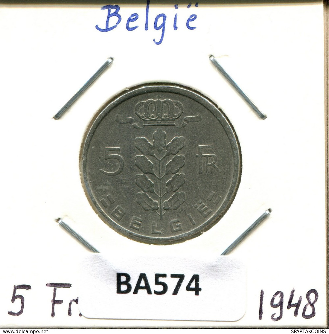 5 FRANCS 1948 DUTCH Text BELGIEN BELGIUM Münze #BA574.D - 5 Franc