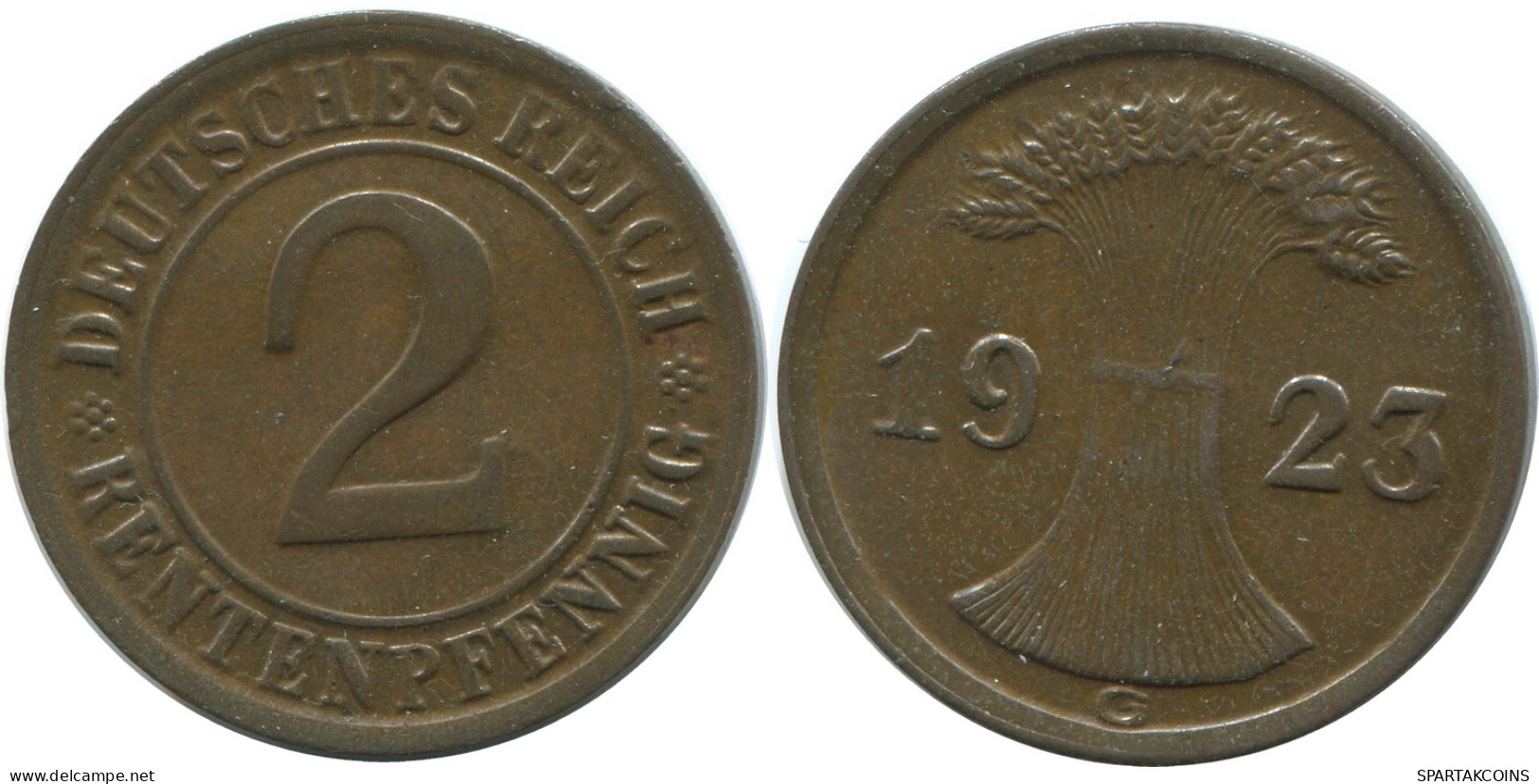 2 RENTENPFENNIG 1923 G DEUTSCHLAND Münze GERMANY #AE290.D - 2 Rentenpfennig & 2 Reichspfennig