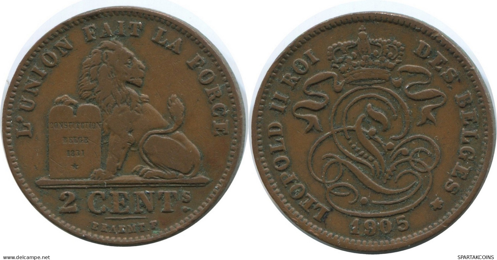 2 CENTIMES 1905 Französisch Text BELGIEN BELGIUM Münze I #AE743.16.D - 2 Centimes