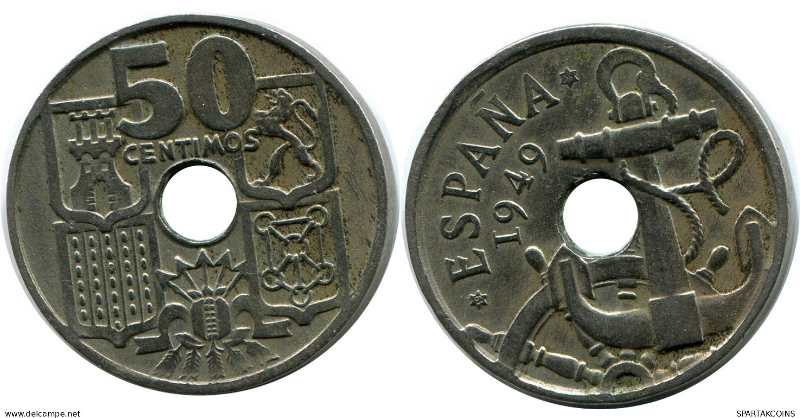 50 CENTIMOS 1949 SPANIEN SPAIN Münze #AR161.D - 50 Centiem