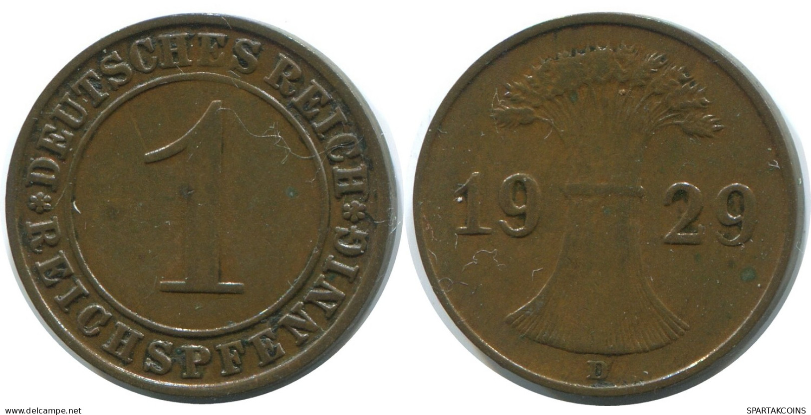 1 REICHSPFENNIG 1929 D DEUTSCHLAND Münze GERMANY #AE196.D - 1 Renten- & 1 Reichspfennig