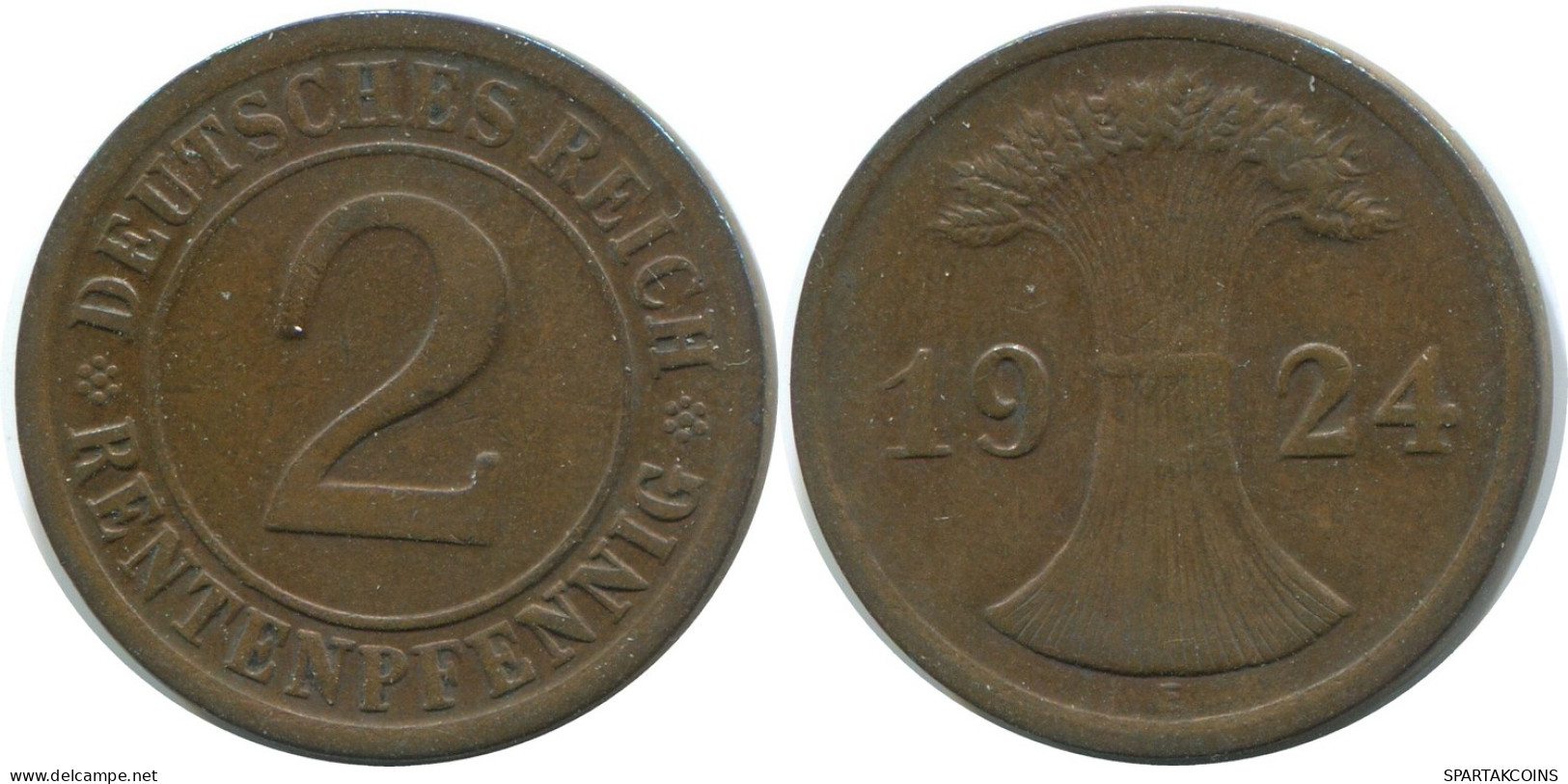 2 RENTENPFENNIG 1924 E DEUTSCHLAND Münze GERMANY #AE274.D - 2 Renten- & 2 Reichspfennig