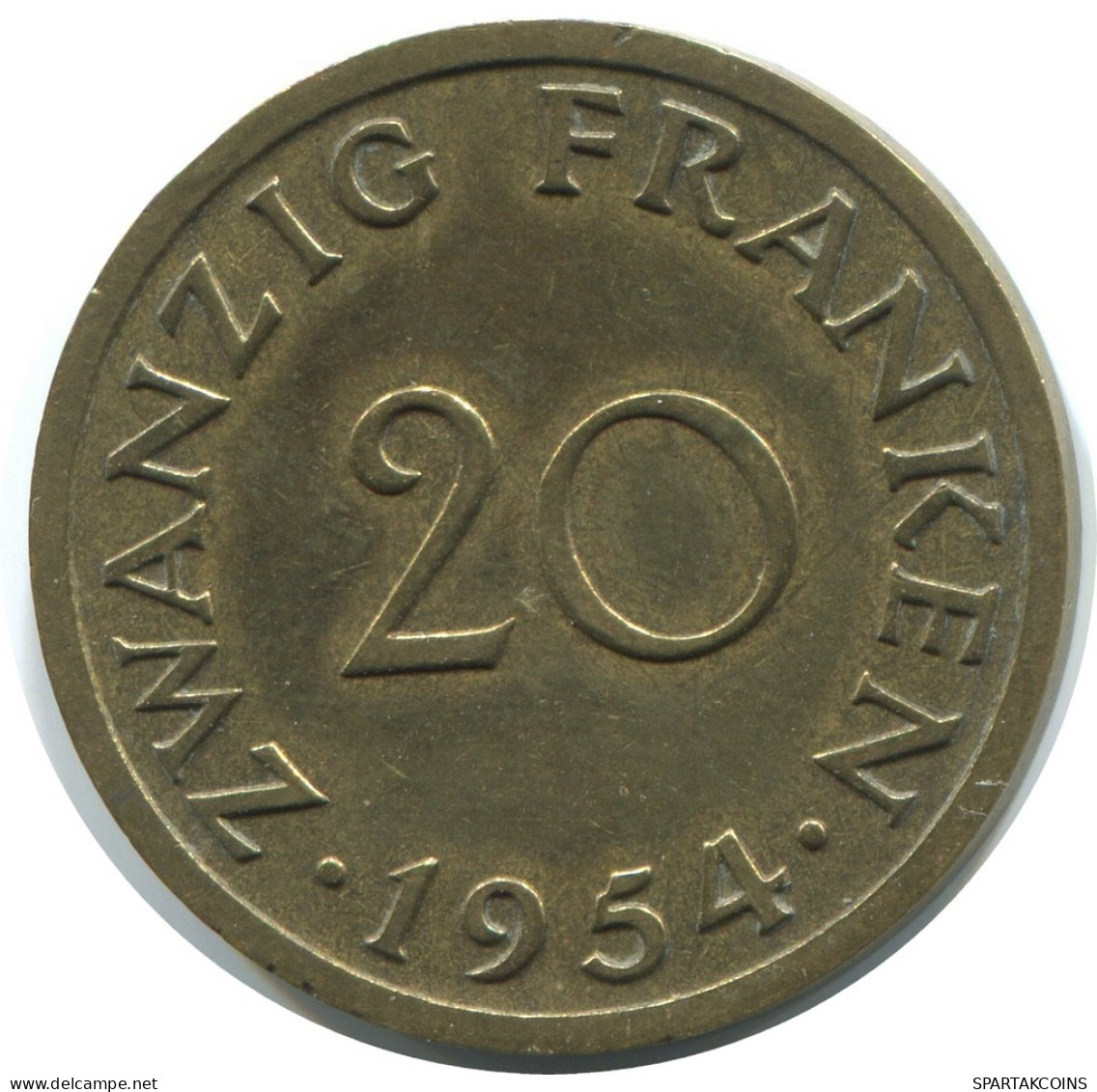 20 FRANKEN 1954 SAARLAND DEUTSCHLAND Münze GERMANY #AD779.9.D - 20 Francos