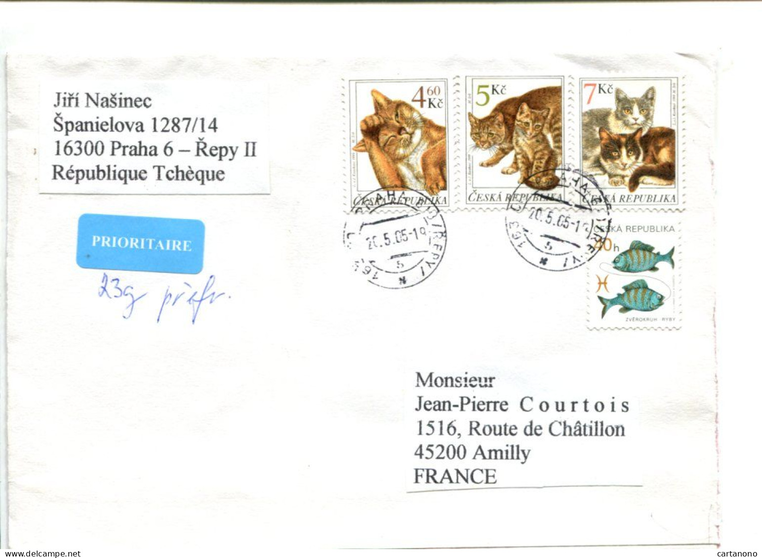 CHAT - TCHEQUIE- Affranchissement Sur Lettre - - Chats Domestiques