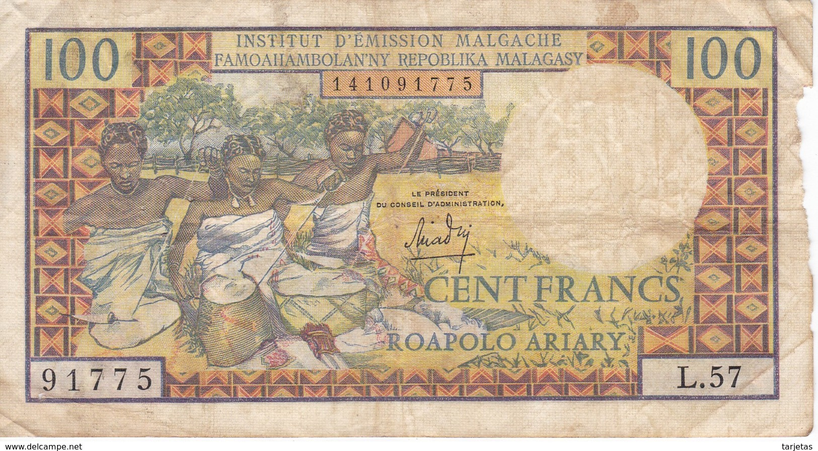 BILLETE DE MADAGASCAR DE 100 FRANCS DEL AÑO 1966  (BANKNOTE) - Madagascar