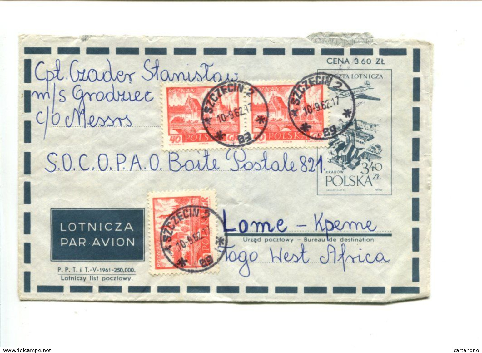 POLOGNE - 1962 Affranchissement Sur Entier Postal Pour Le Togo - Sonstige & Ohne Zuordnung