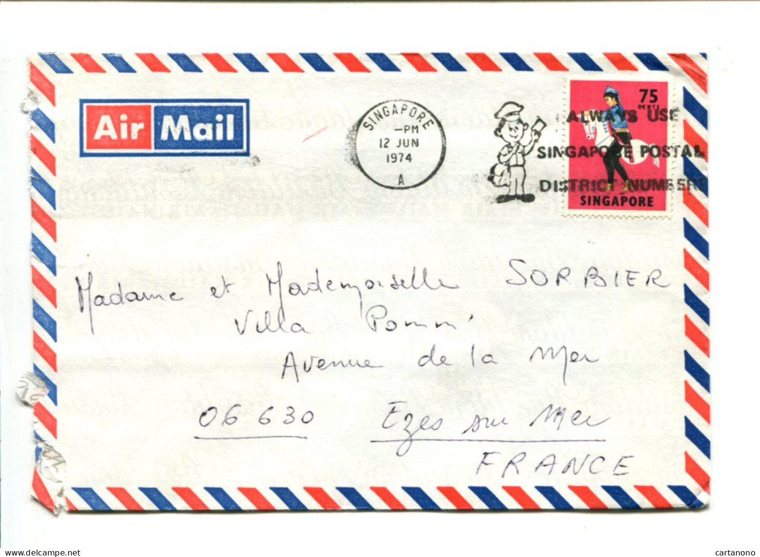 SINGAPOR - Affranchissement Seul Sur Lettre Par Avion + Flamme Postale - Singapore (1959-...)