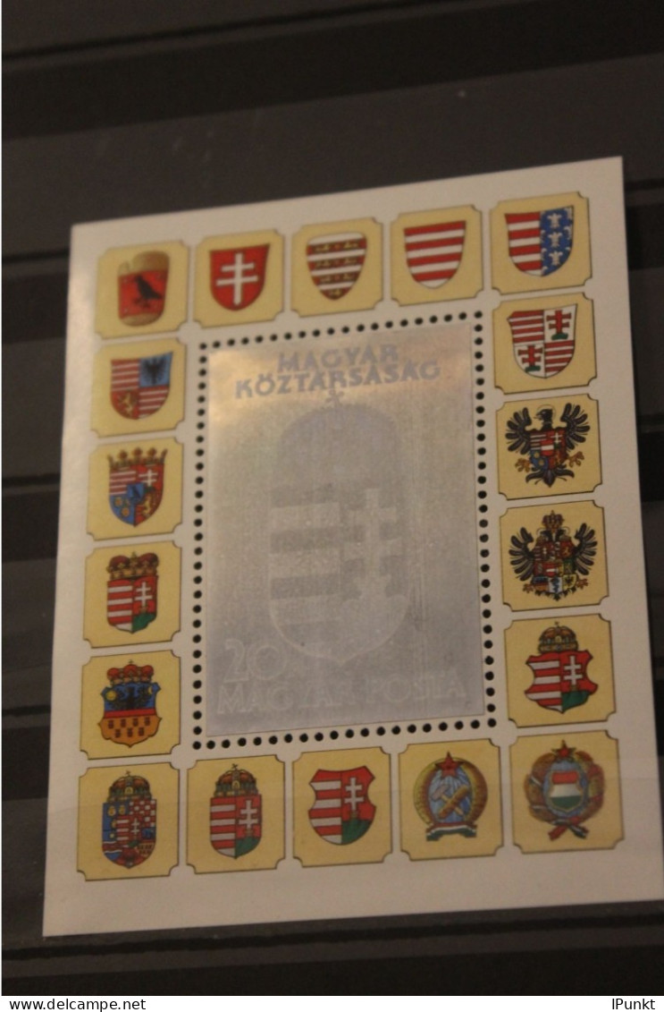 Ungarn 1991; Hologramm Block "Neues Staatswappen"; MiNr. 218 A; Rückseite Schwarze Nummer; MNH - Ologrammi