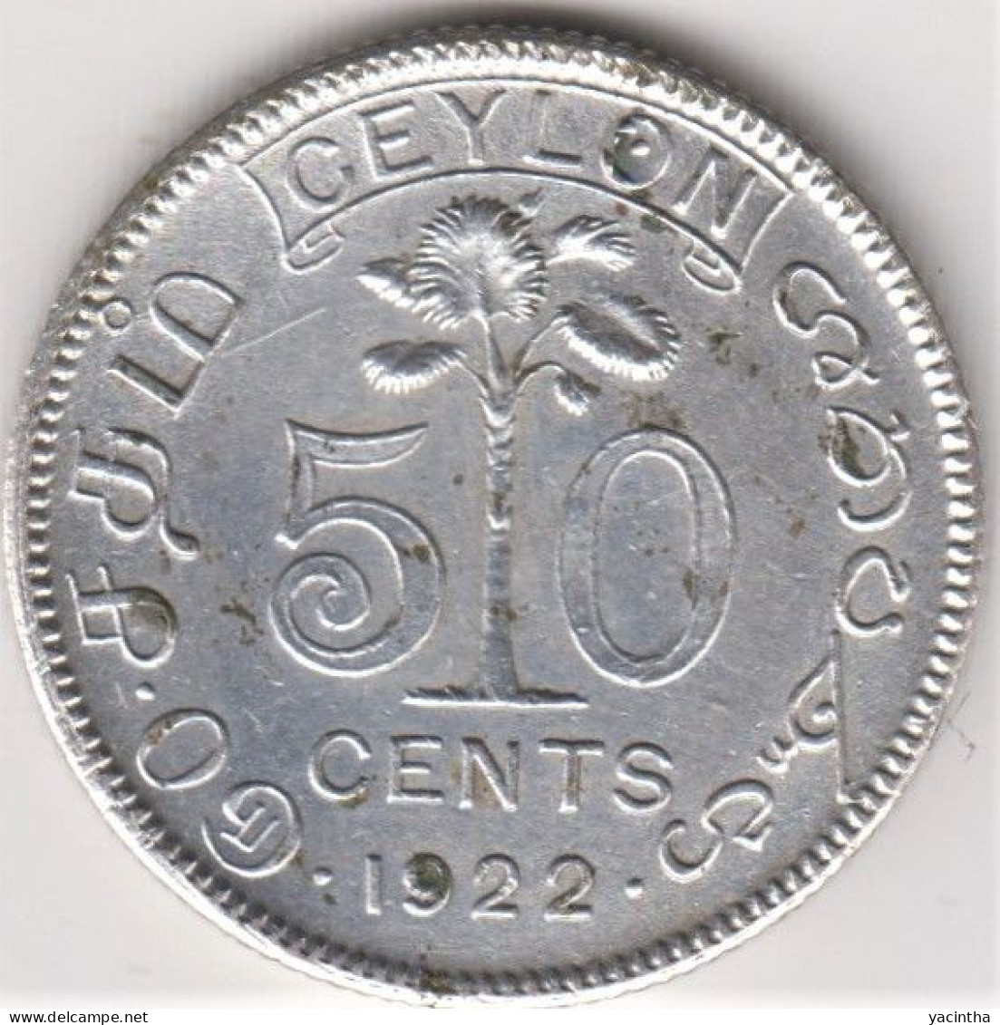 @Y@   Sri Lanka / Ceylon   50  Cent  1922    (4922) - Sri Lanka