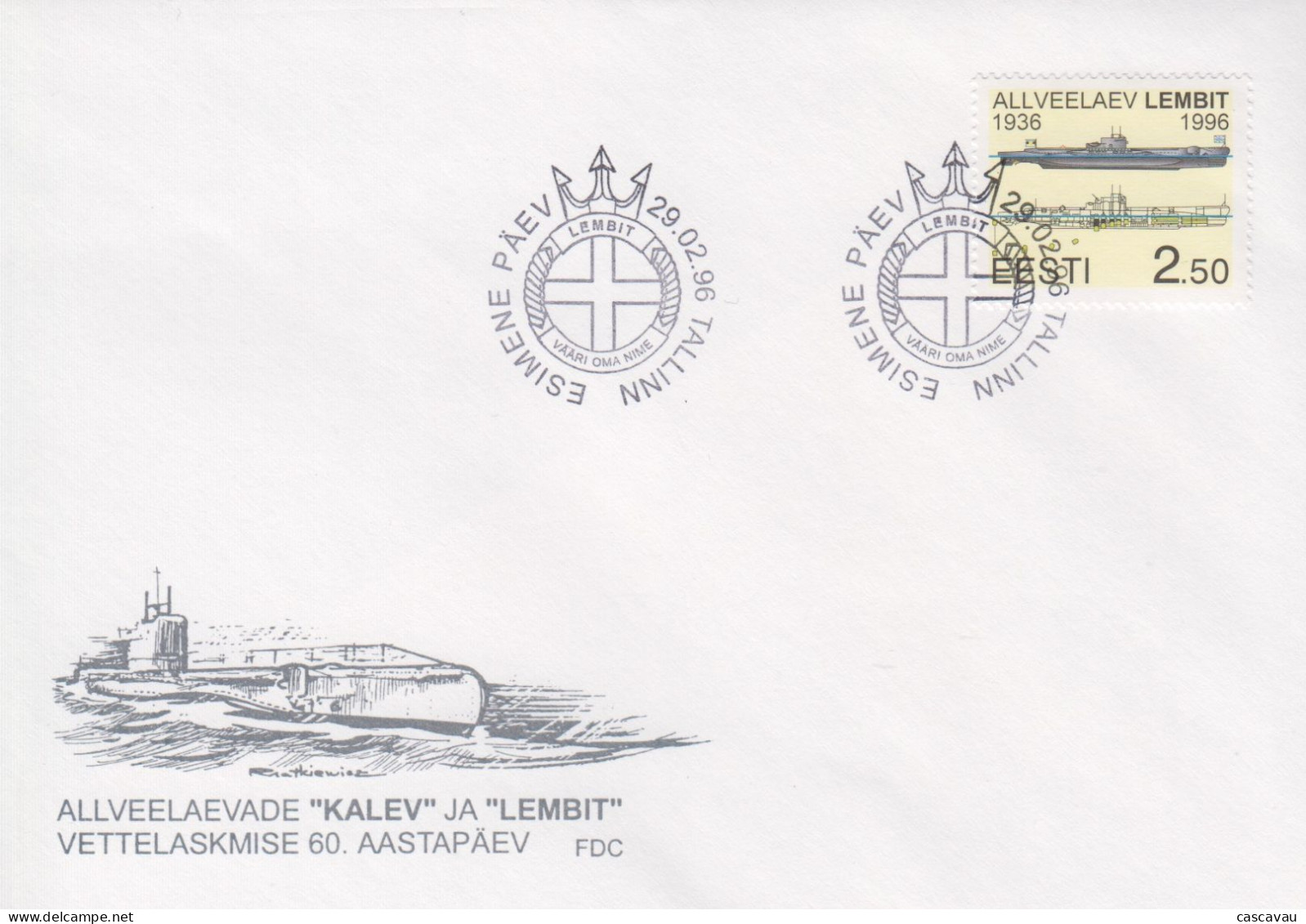 Enveloppe   FDC   1er  Jour   ESTONIE   60éme  Anniversaire   Du    Sous - Marin   LEMBIT   1996 - Sous-marins