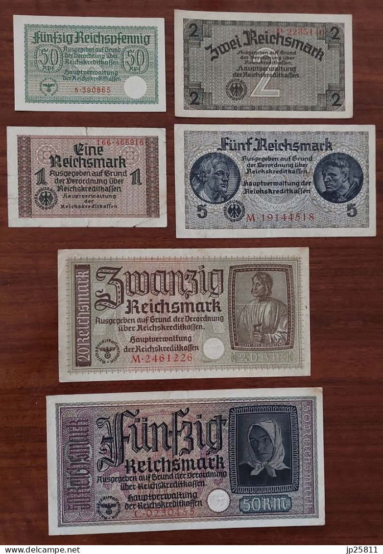Duitsland Complete Serie Reichskreditkassenscheinen Bezette Gebieden (6 Stuks) - WW2