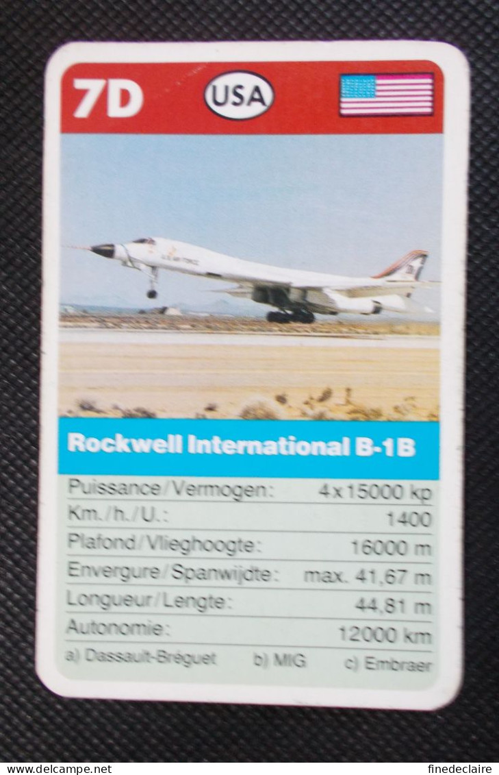 Trading Card - ( 6 X 9,2 Cm ) Avion / Plane - Rockwell International B-1B - USA - N°7D - Engine