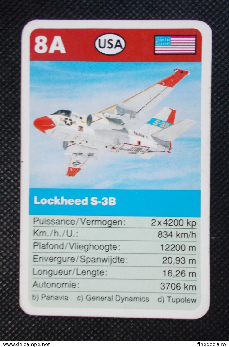 Trading Card - ( 6 X 9,2 Cm ) Avion / Plane - Lockheed S-3B - USA - N°8A - Auto & Verkehr