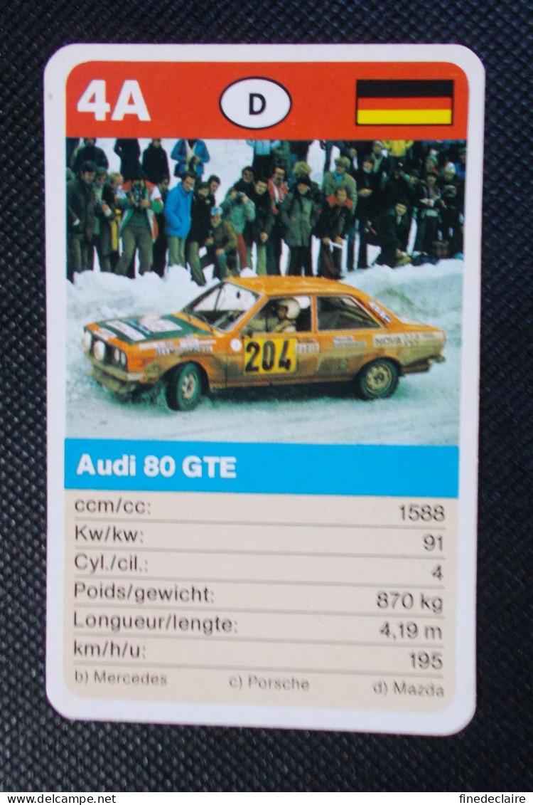 Trading Cards - ( 6 X 9,2 Cm ) Voiture De Rallye / Ralye's Car - Audi 80 GTE - Allemagne - N°4A - Moteurs