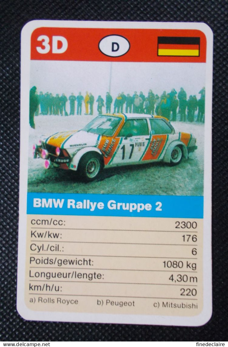 Trading Cards - ( 6 X 9,2 Cm ) Voiture De Rallye / Ralye's Car - BMW Rallye Gruppe 2 - Allemagne - N°3D - Engine