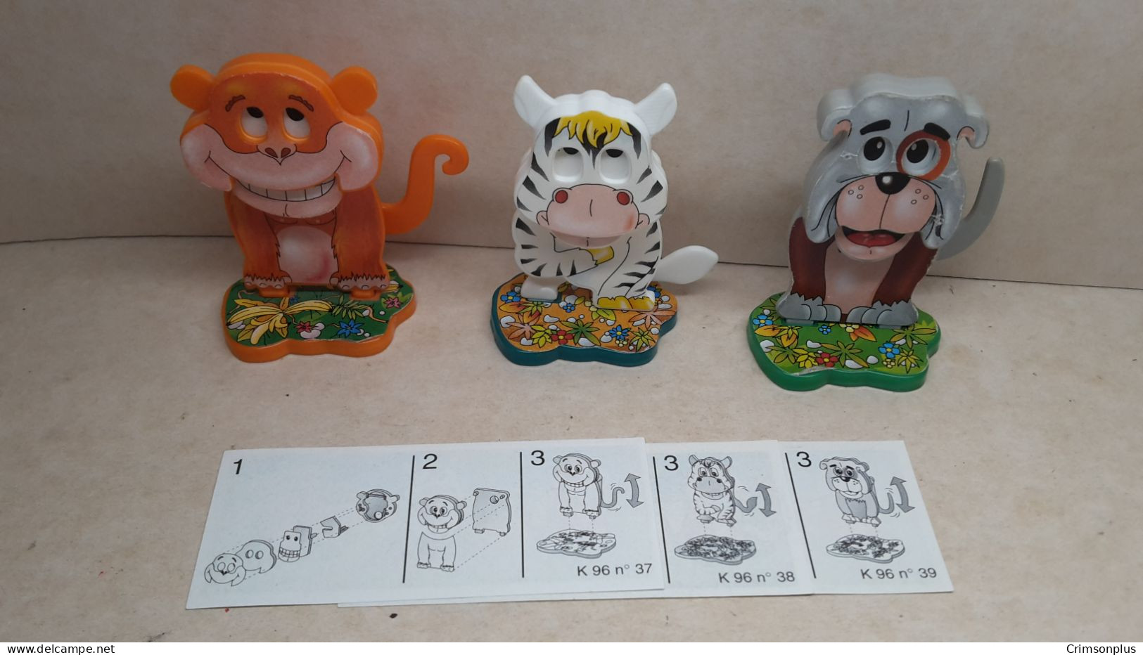 1996 Ferrero - Kinder Surprise - K96 37, 38, 39 - Monkey, Zebra And Dog - Complete Set + 3 BPZ's - Monoblocs