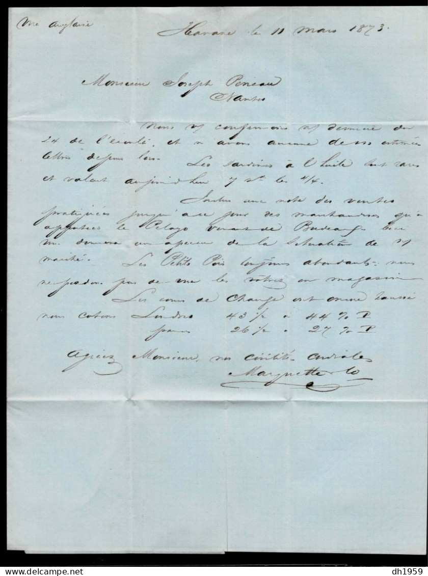 1873 HAVANA HABANA CUBA LONDON NANTES FRANCE PARIS BORDEAUX ANGL. AMB. CALAIS G B 1F60c 4 AVRIL - Prephilately