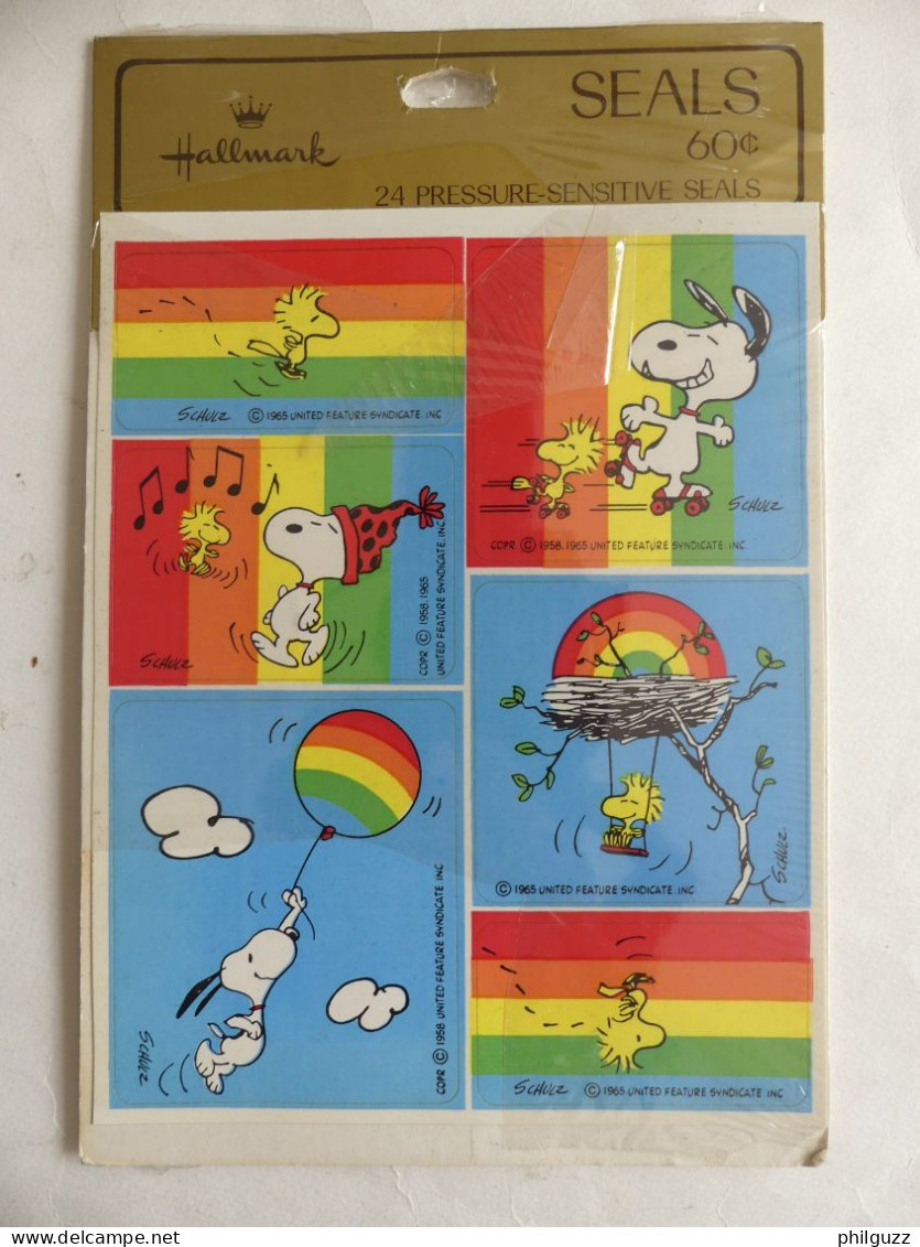 POCHETTE 4 - DE 2 FEUILLES D'AUTOCOLLANTS HALLMARK SNOOPY PEANUTS Années 80 Autocollant - Zelfklevers