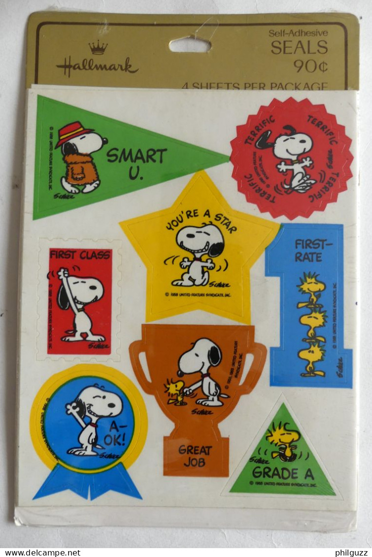 POCHETTE 2 - DE 4 FEUILLES D'AUTOCOLLANTS HALLMARK SNOOPY PEANUTS Années 80 Autocollant - Autocollants