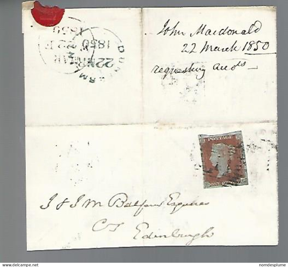 58038)  Great Britain  Postmark Cancel 1850 Front Only - Briefe U. Dokumente