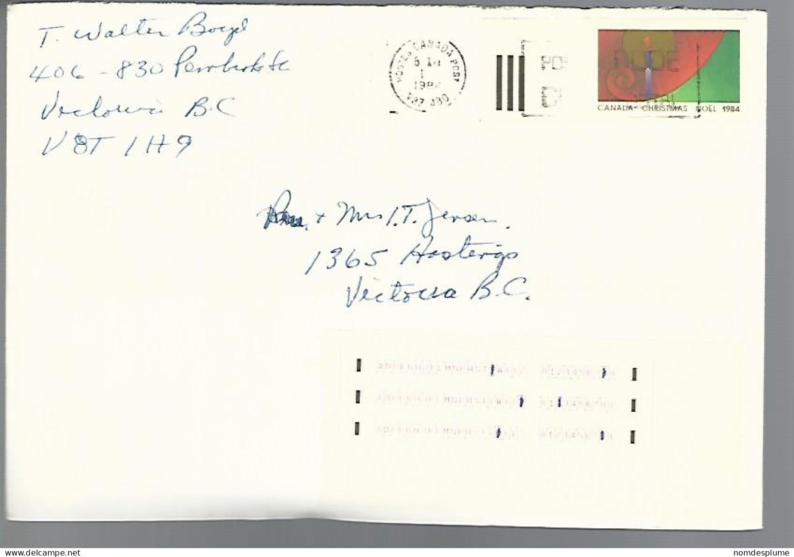 58043)  Canada Christmas Labels Postmark Cancel 1984 - Briefe U. Dokumente