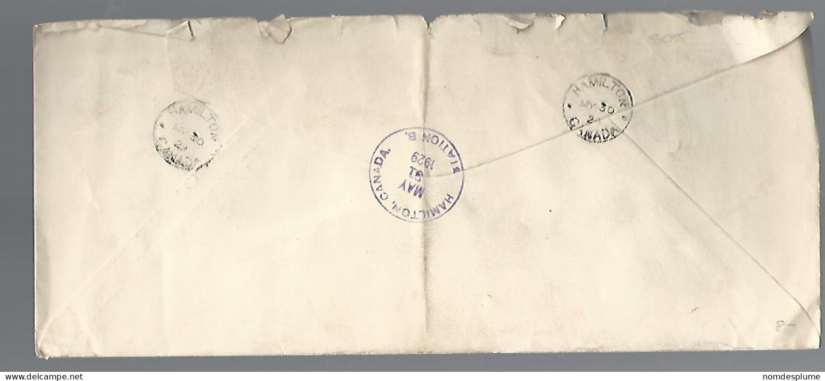 58055) Canada Registered Hamilton Postmark Cancel 1929 - Recommandés