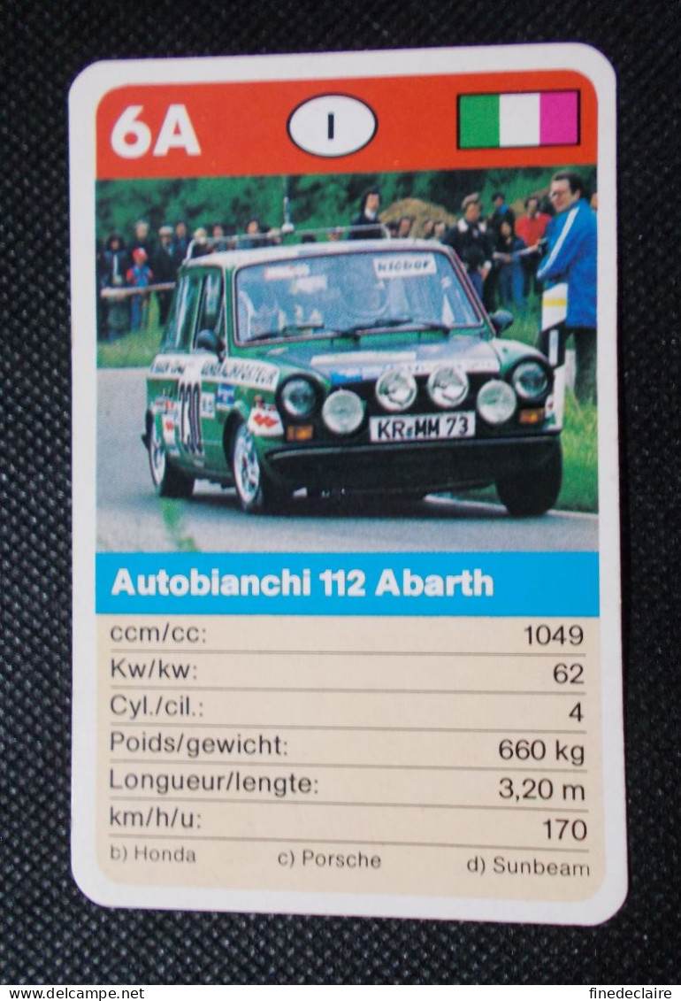 Trading Cards - ( 6 X 9,2 Cm ) Voiture De Rallye / Ralye's Car - Autobianchi 112 Abarth - Italie - N°6A - Moteurs